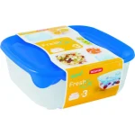 CURVER "FRESH&GO" SZÖGLETES ÉTELTARTÓ SZETT 0,25L + 0,8L + 1,7L - TRANSZPARENS/KÉK