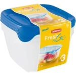 CURVER "FRESH&GO" NÉGYZETES ÉTELTÁROLÓ KÉSZLET 3x1,2L - TRANSZPARENS/KÉK