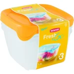 CURVER "FRESH&GO" NÉGYZETES ÉTELTÁROLÓ KÉSZLET 3x1,2L - TRANSZPARENS/NARANCSSÁRGA
