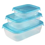 CURVER "FRESH&GO" SZÖGLETES ÉTELTARTÓ SZETT 0,5L + 1L + 2L - TRANSZPARENS/KÉK - Image 5