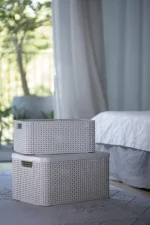 CURVER "STYLE" L MÉRETŰ RATTAN KOSÁR FEDÉLLEL 30L - KRÉM - Image 7