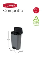 CURVER "COMPATTA DUO" TÉGLALAP ALAKÚ DUO PEDÁLOS SZEMETES BELSŐ KOSARAKKAL (2x23L) - Image 17